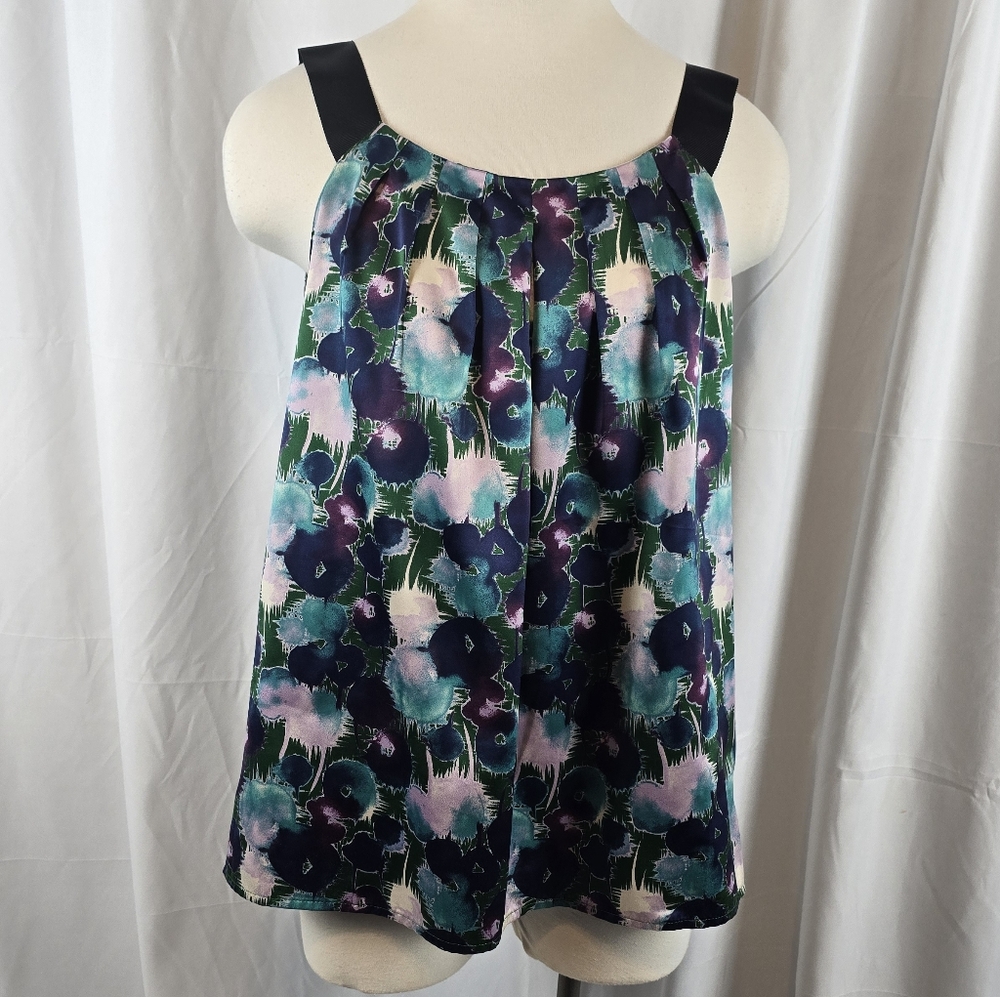 LOFT Women's Medium Floral Sleeveless Satin Tank Blouse